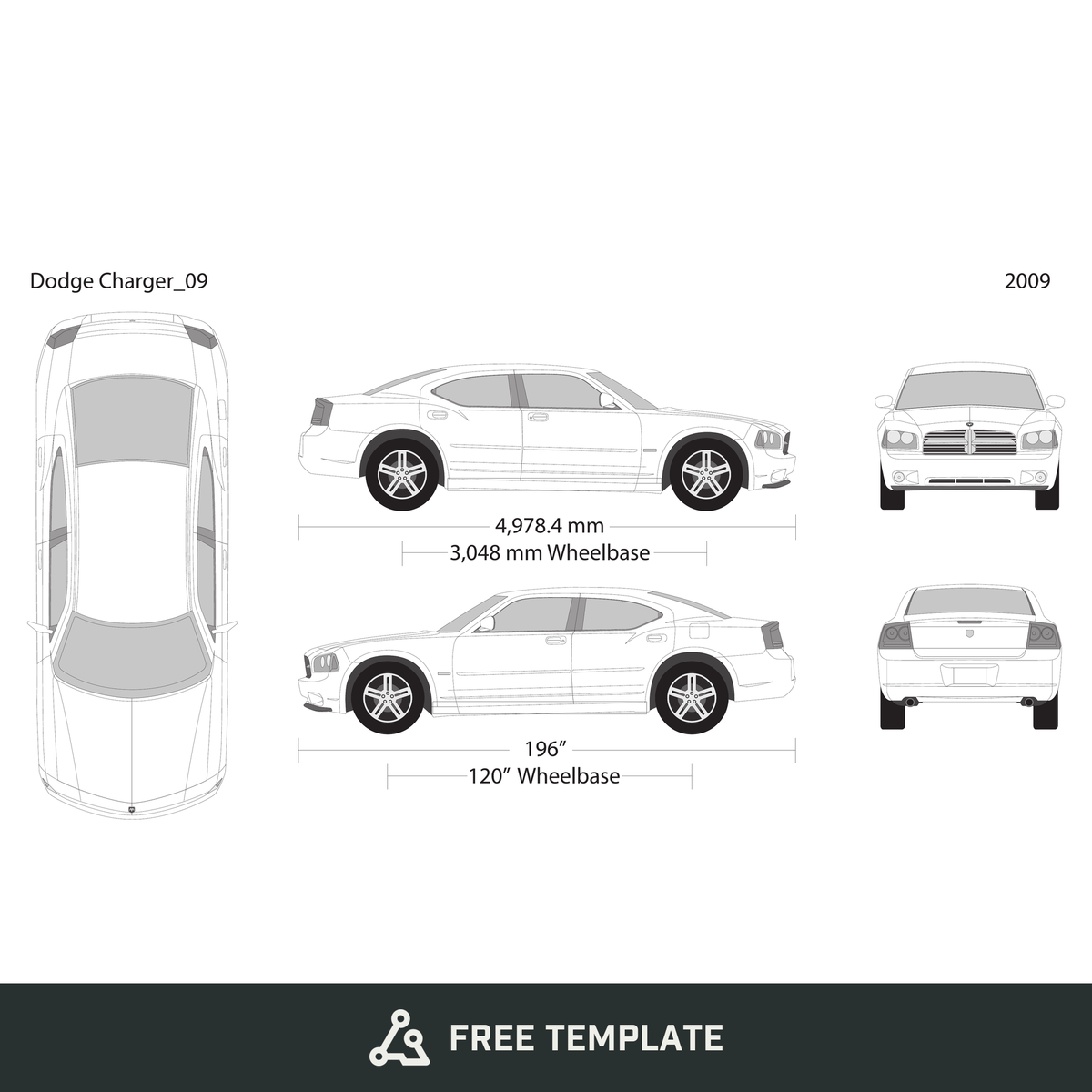 2009 Dodge Charger free vector vehicle wrap template - GravBase