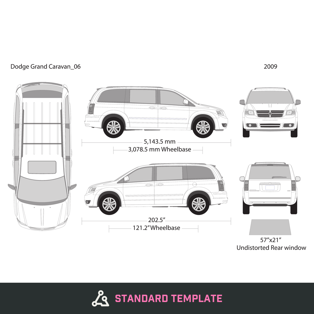 2009 Dodge Grand Caravan vector wrap template, Design-Ready PDF - GravBase