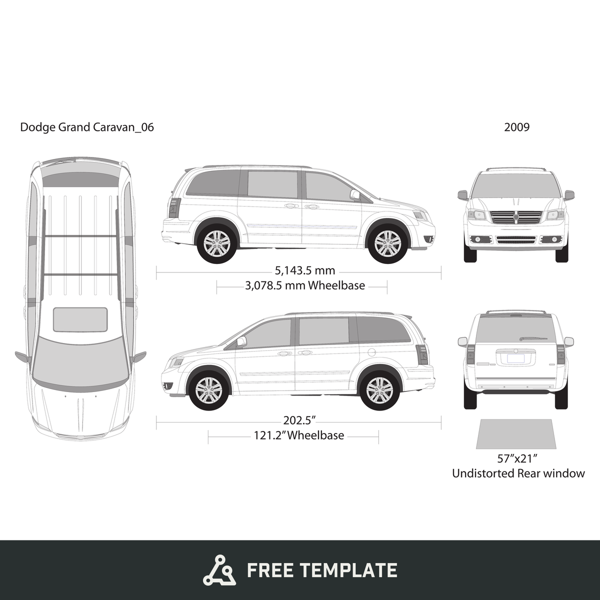 2009 Dodge Grand Caravan free vector vehicle wrap template - GravBase