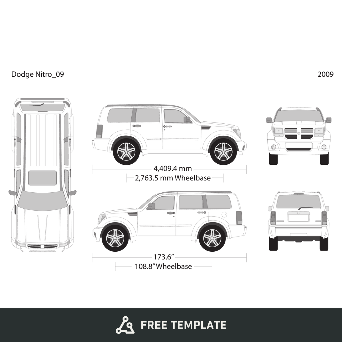2009 Dodge Nitro free vector vehicle wrap template - GravBase