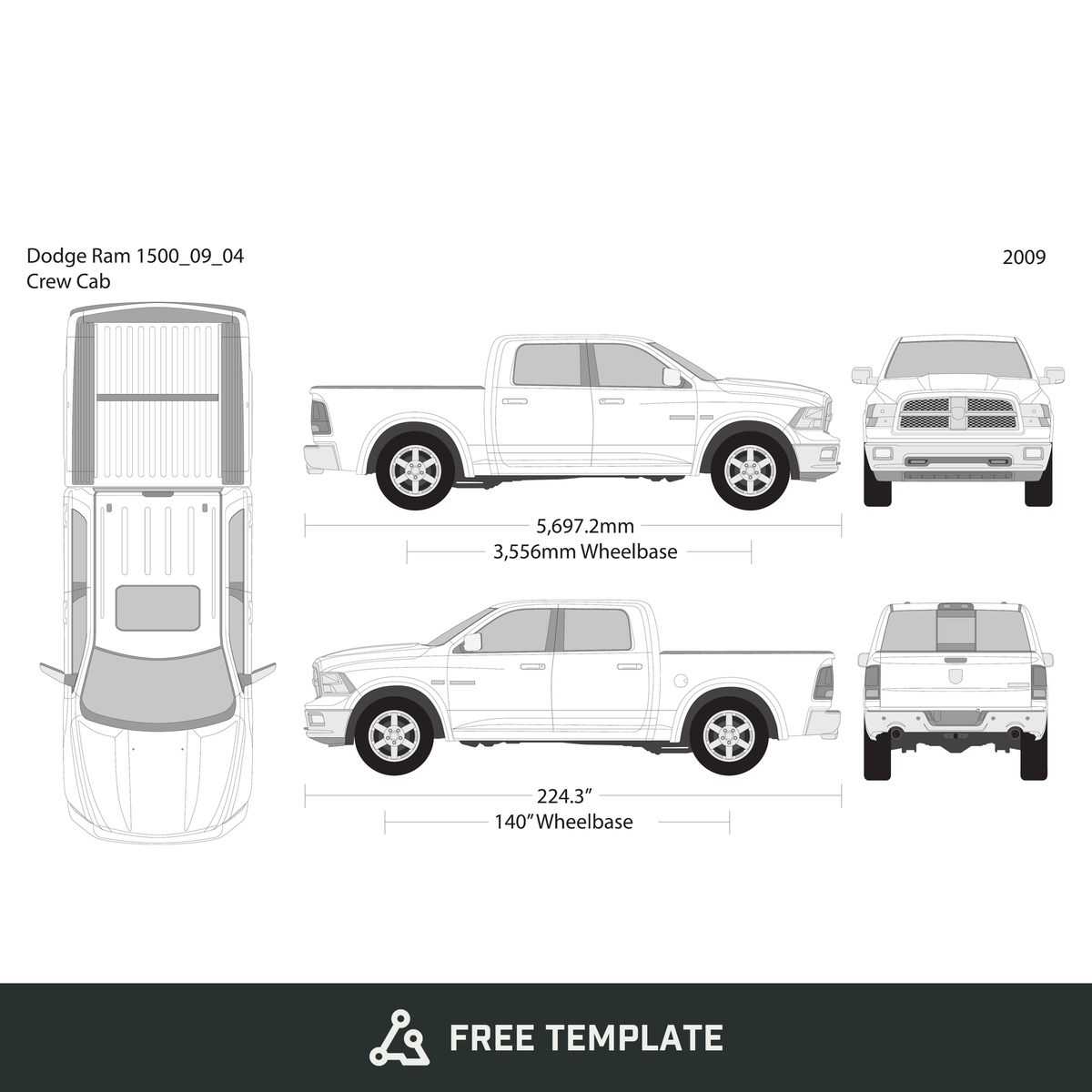 2009 Dodge Ram 1500 free vector vehicle wrap template - GravBase