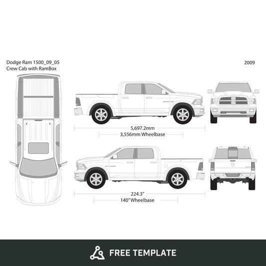 2009 Dodge Ram 1500 free vector vehicle wrap template - GravBase
