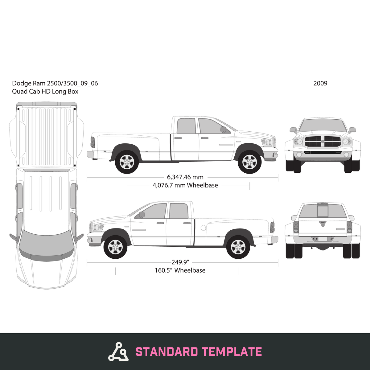 2009 Dodge Ram 2500_3500 vector wrap template V06, Design-Ready PDF - GravBase