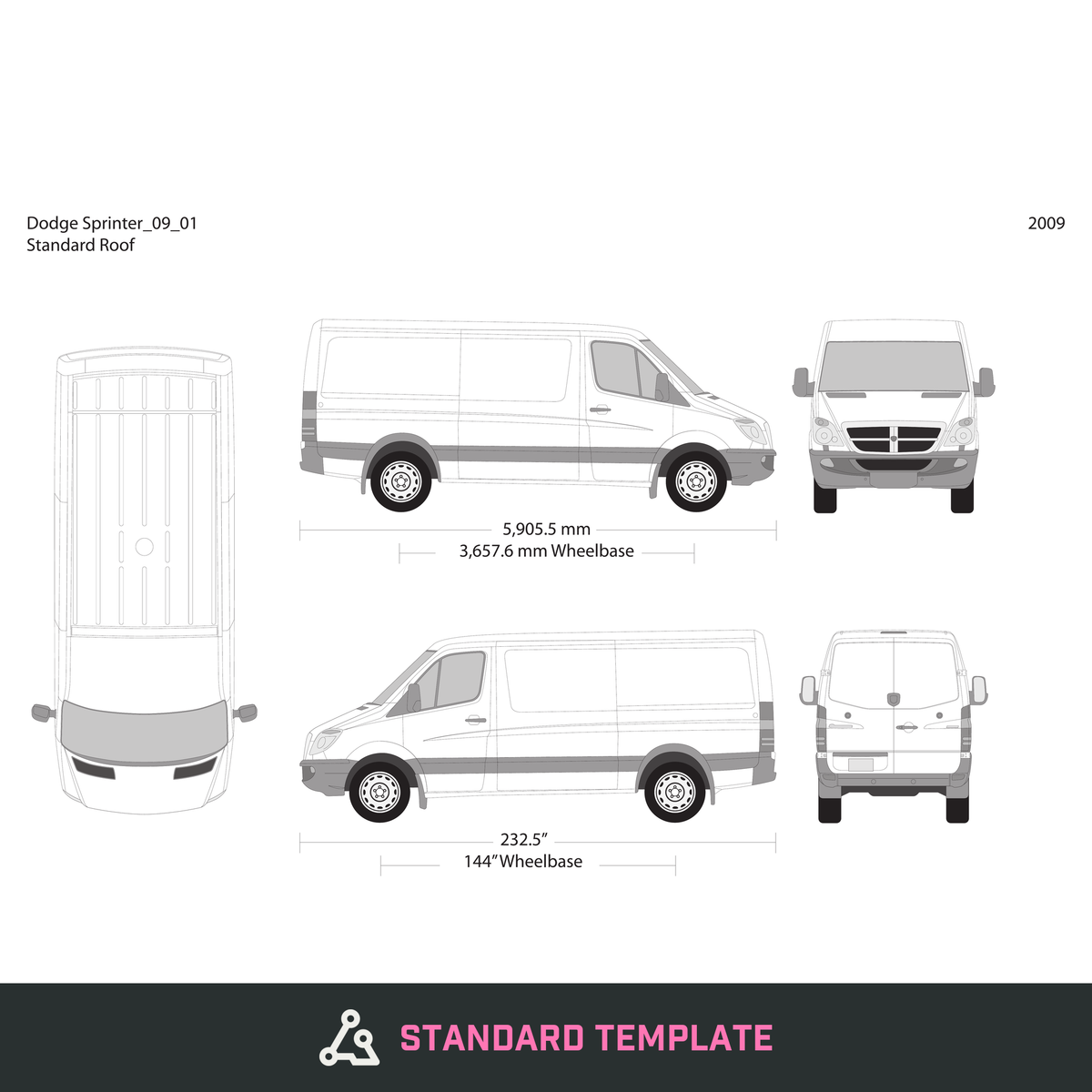 2009 Dodge Sprinter vector wrap template V01, Design-Ready PDF - GravBase