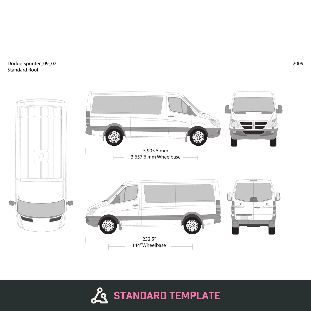 2009 Dodge Sprinter vector wrap template V02, Design-Ready PDF - GravBase
