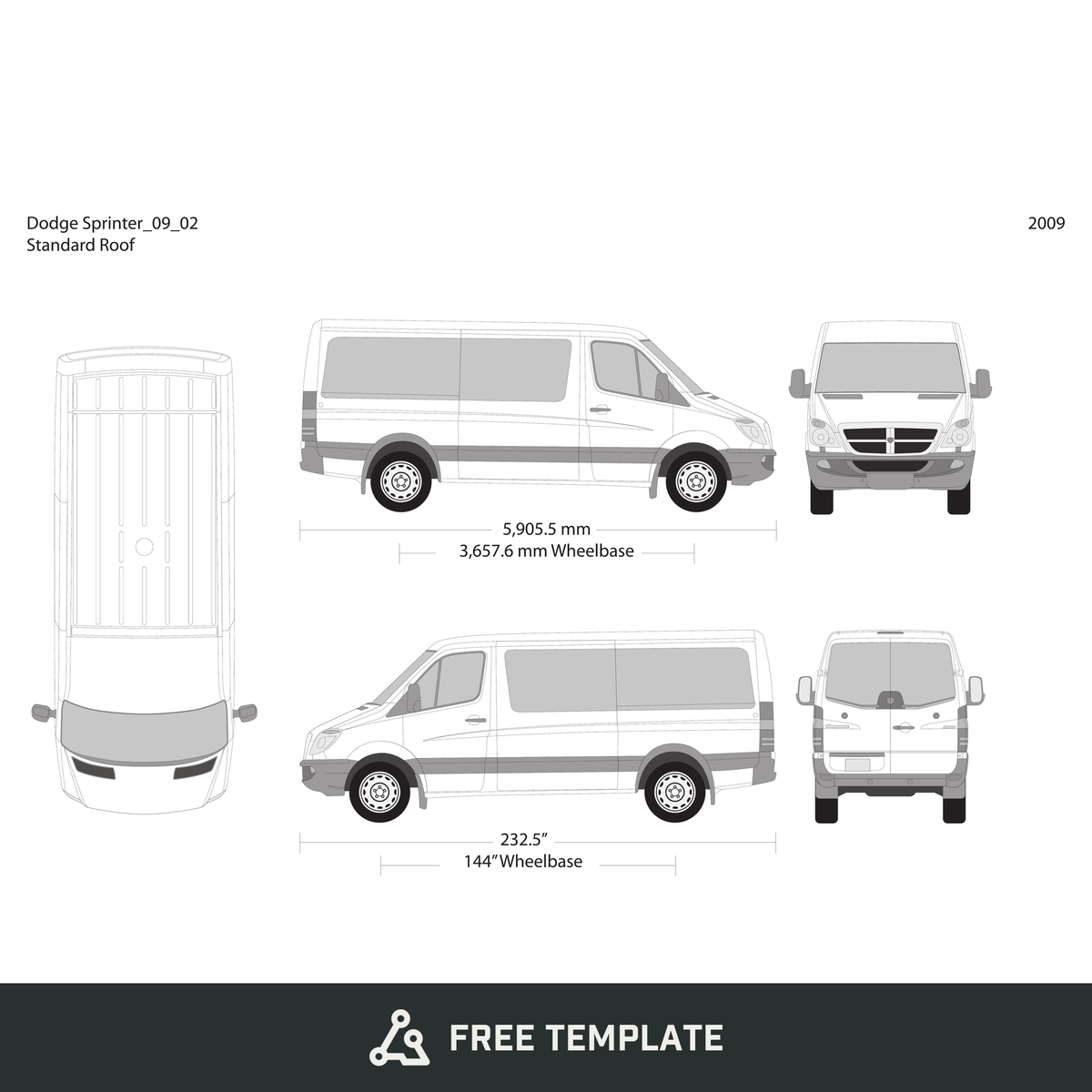 2009 Dodge Sprinter free vector vehicle wrap template - GravBase