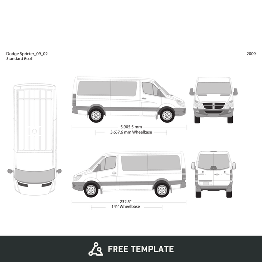 2009 Dodge Sprinter free vector vehicle wrap template - GravBase