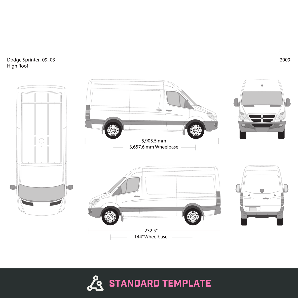 2009 Dodge Sprinter vector wrap template V03, Design-Ready PDF - GravBase