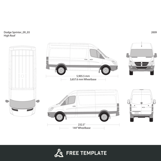 2009 Dodge Sprinter free vector vehicle wrap template - GravBase