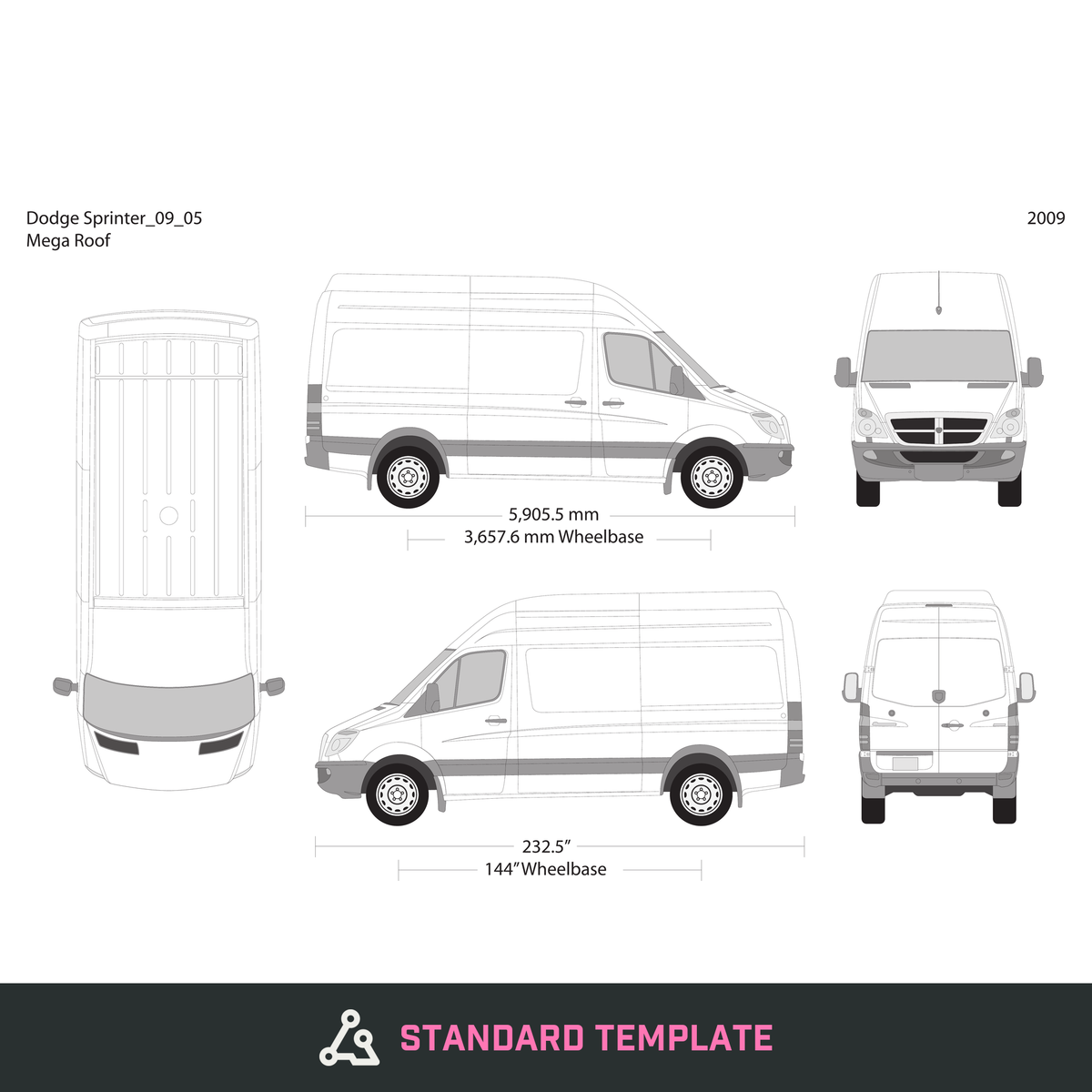 2009 Dodge Sprinter vector wrap template V05, Design-Ready PDF - GravBase