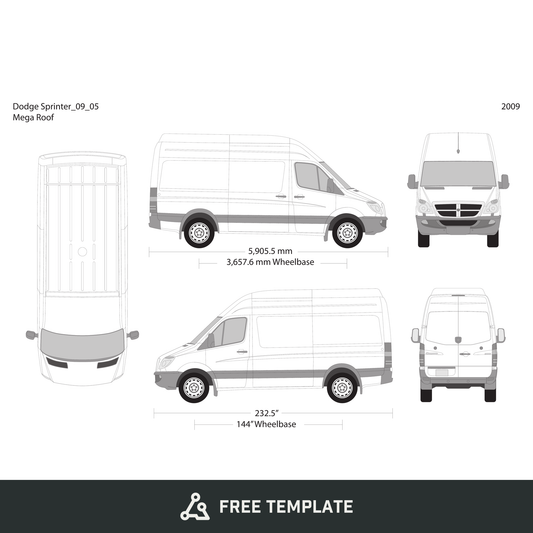 2009 Dodge Sprinter free vector vehicle wrap template - GravBase