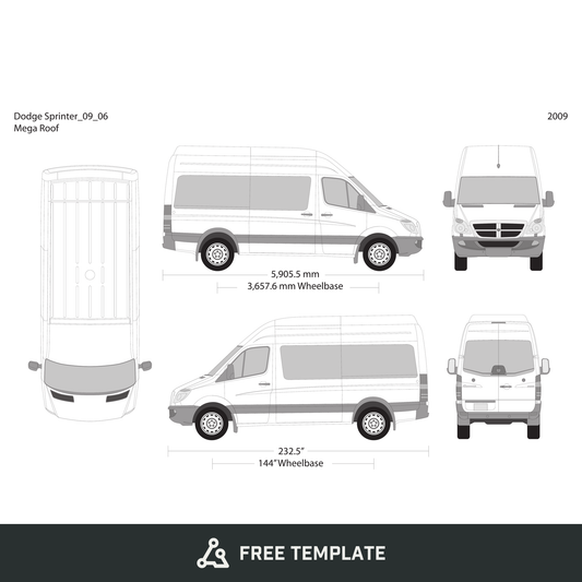 2009 Dodge Sprinter free vector vehicle wrap template - GravBase