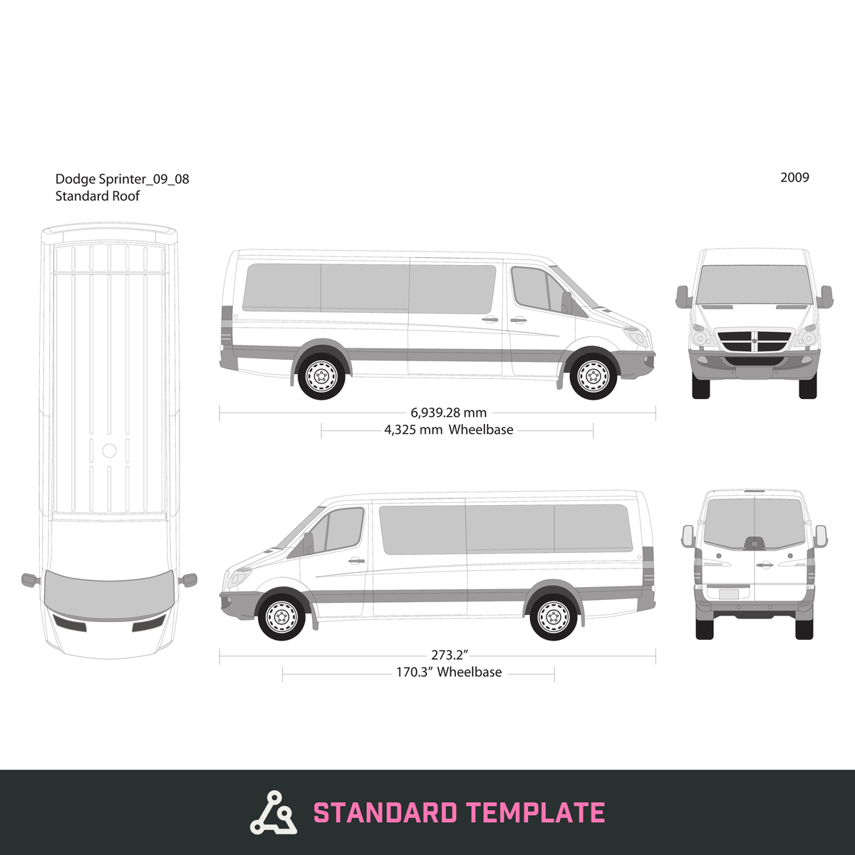 2009 Dodge Sprinter vector wrap template V08, Design-Ready PDF - GravBase