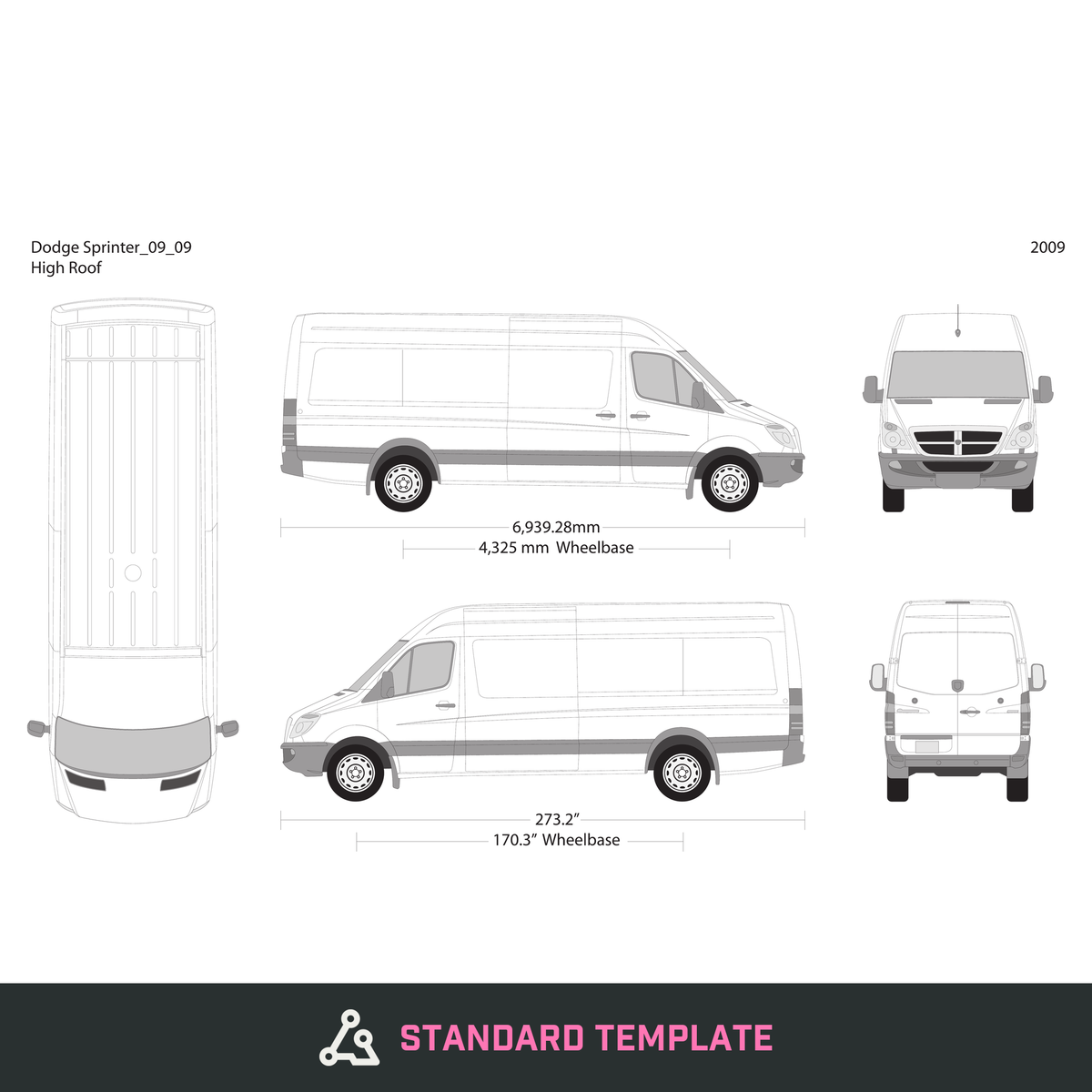 2009 Dodge Sprinter vector wrap template V09, Design-Ready PDF - GravBase