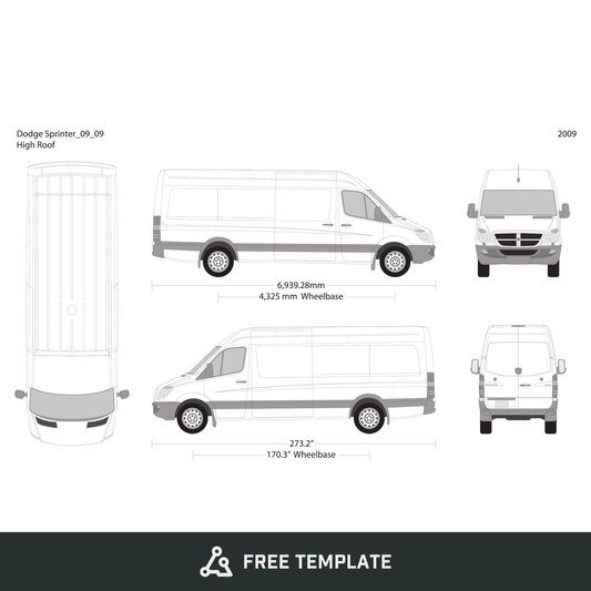 2009 Dodge Sprinter free vector vehicle wrap template - GravBase
