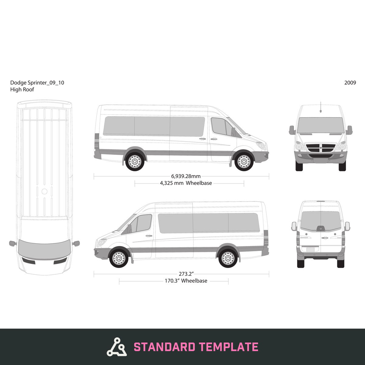 2009 Dodge Sprinter vector wrap template V10, Design-Ready PDF - GravBase