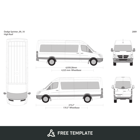 2009 Dodge Sprinter free vector vehicle wrap template - GravBase
