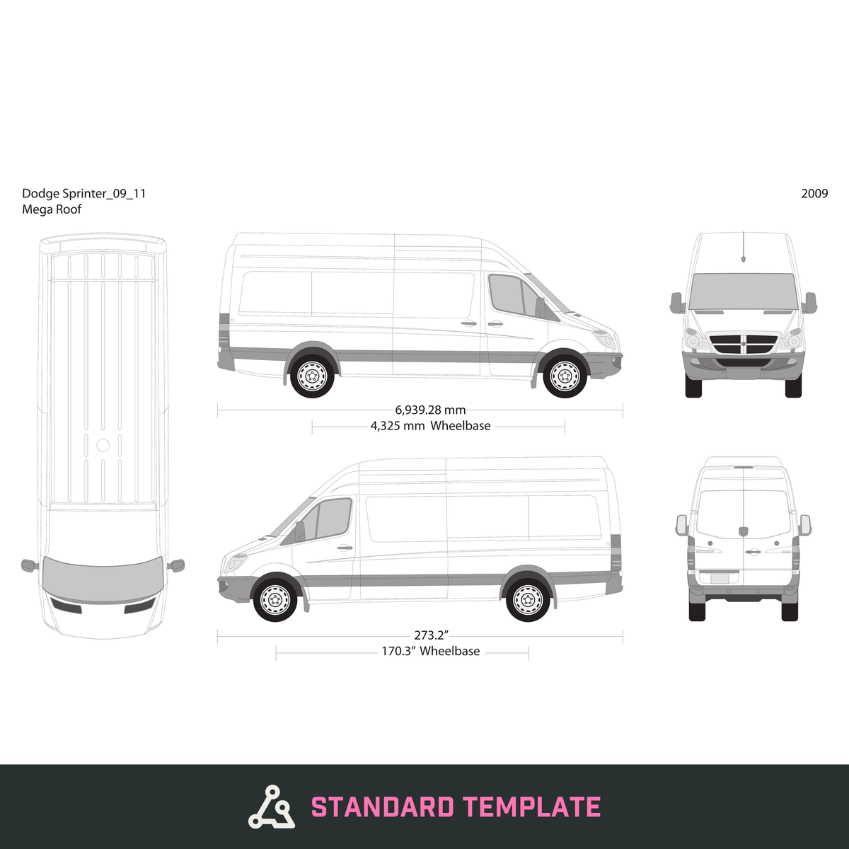 2009 Dodge Sprinter vector wrap template V11, Design-Ready PDF - GravBase