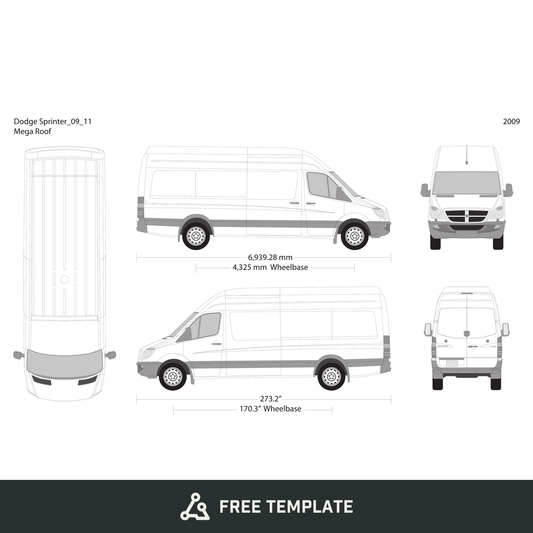 2009 Dodge Sprinter free vector vehicle wrap template - GravBase