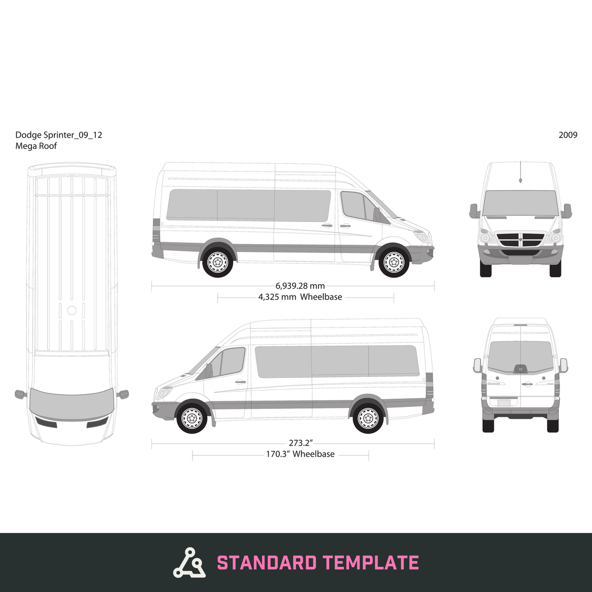 2009 Dodge Sprinter vector wrap template V12, Design-Ready PDF - GravBase