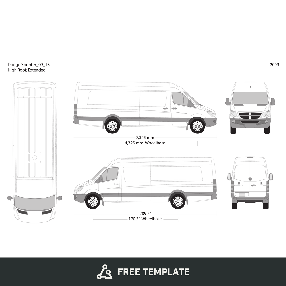 2009 Dodge Sprinter free vector vehicle wrap template - GravBase