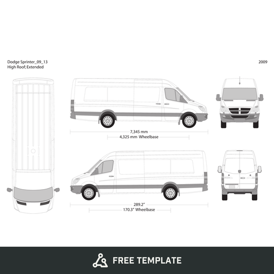 2009 Dodge Sprinter free vector vehicle wrap template - GravBase