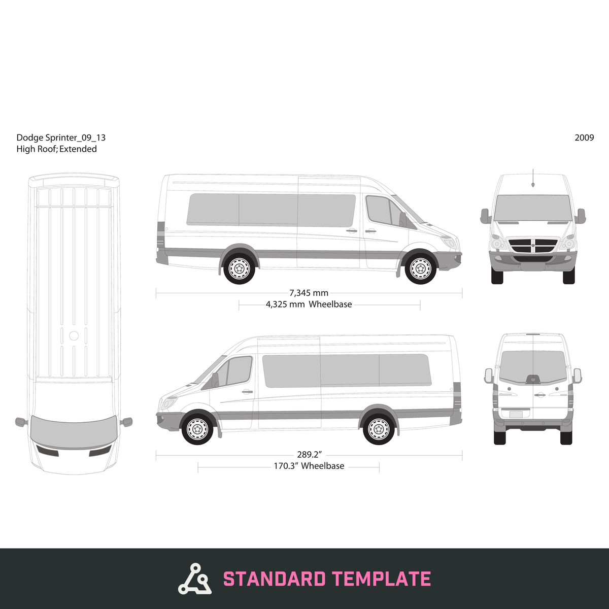 2009 Dodge Sprinter vector wrap template V14, Design-Ready PDF - GravBase