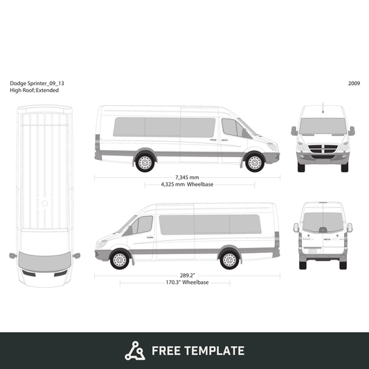 2009 Dodge Sprinter free vector vehicle wrap template - GravBase
