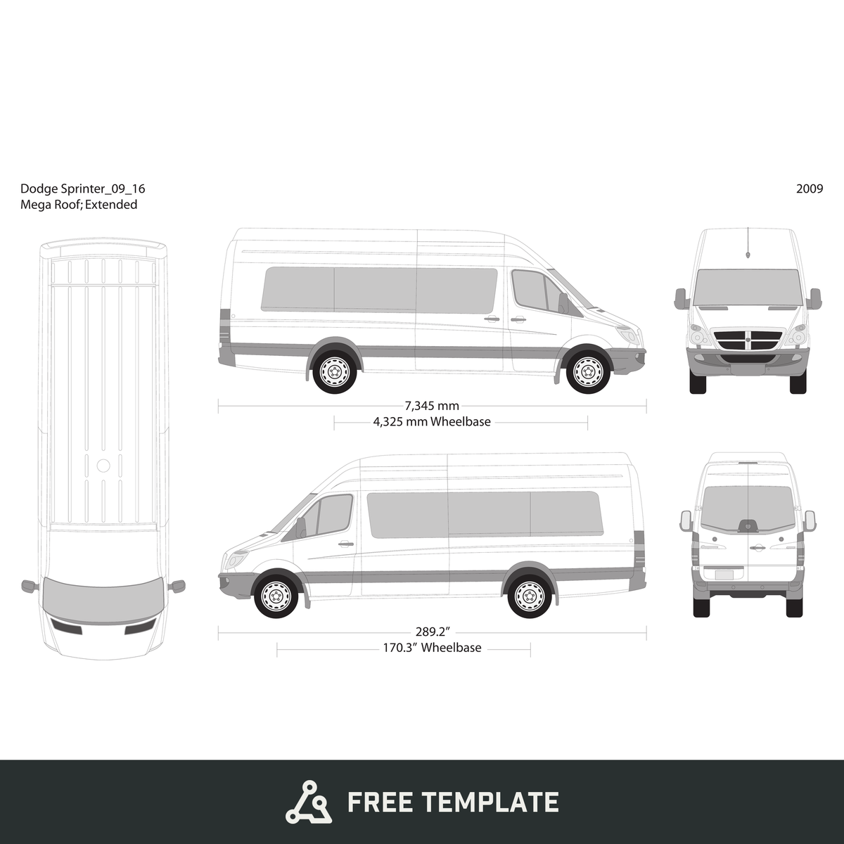 2009 Dodge Sprinter free vector vehicle wrap template - GravBase