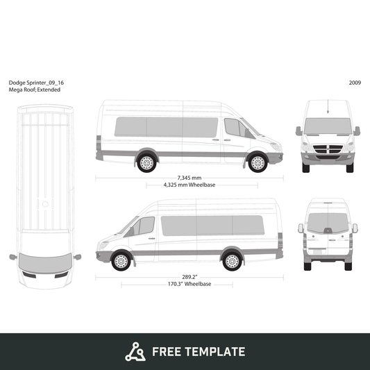 2009 Dodge Sprinter free vector vehicle wrap template - GravBase
