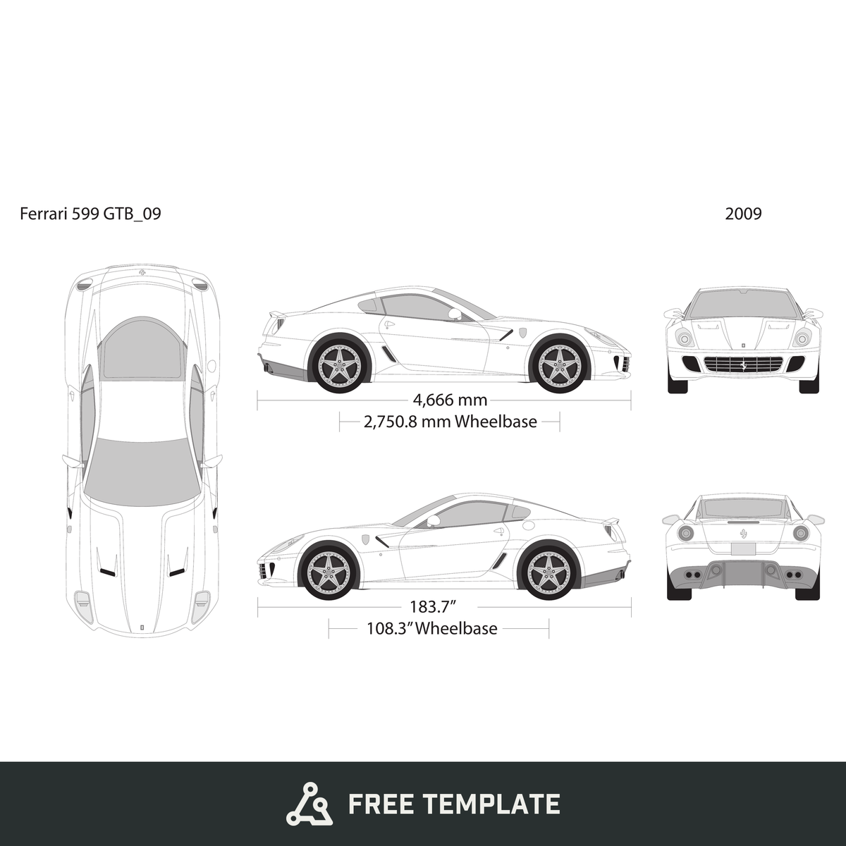 2009 Ferrari 599 GTB free vector vehicle wrap template - GravBase