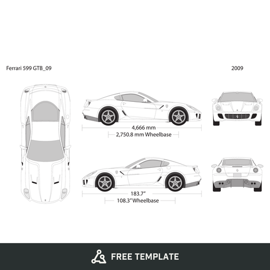 2009 Ferrari 599 GTB free vector vehicle wrap template - GravBase