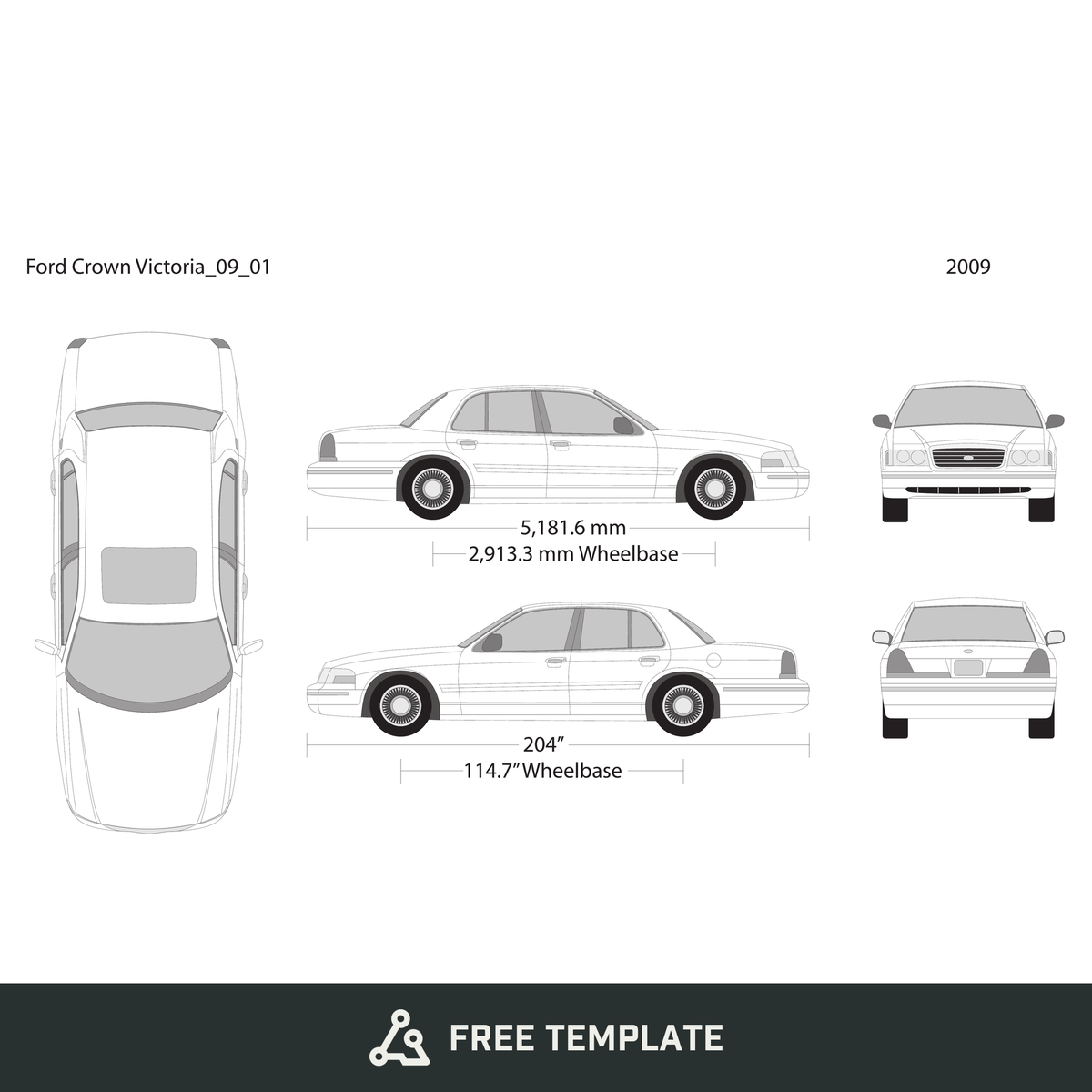 2009 Ford Crown Victoria free vector vehicle wrap template - GravBase