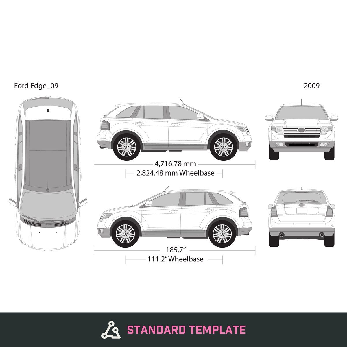 2009 Ford Edge vector wrap template, Design-Ready PDF - GravBase