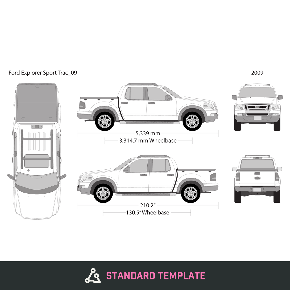 2009 Ford Explorer Sport Trac vector wrap template, Design-Ready PDF - GravBase
