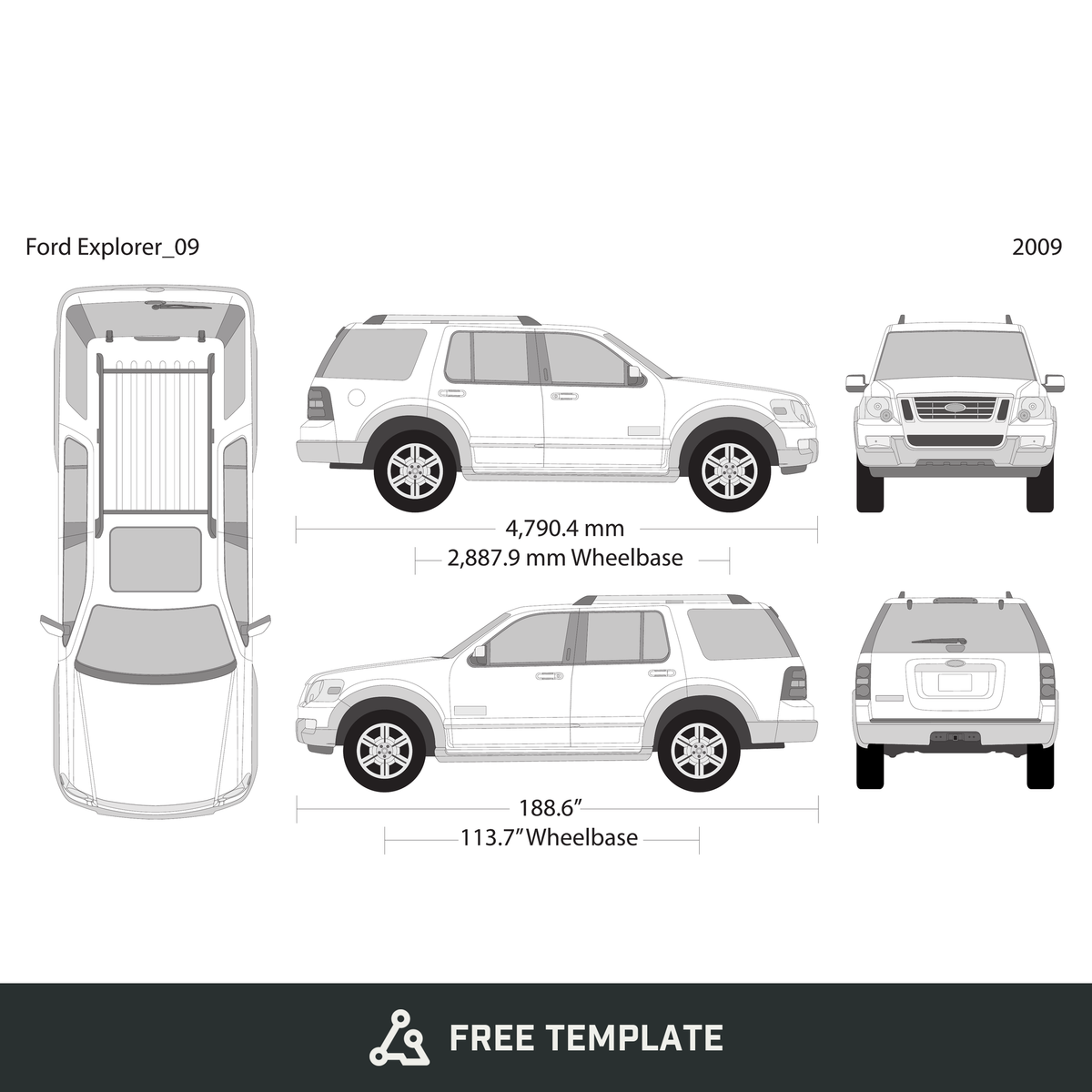 2009 Ford Explorer free vector vehicle wrap template - GravBase