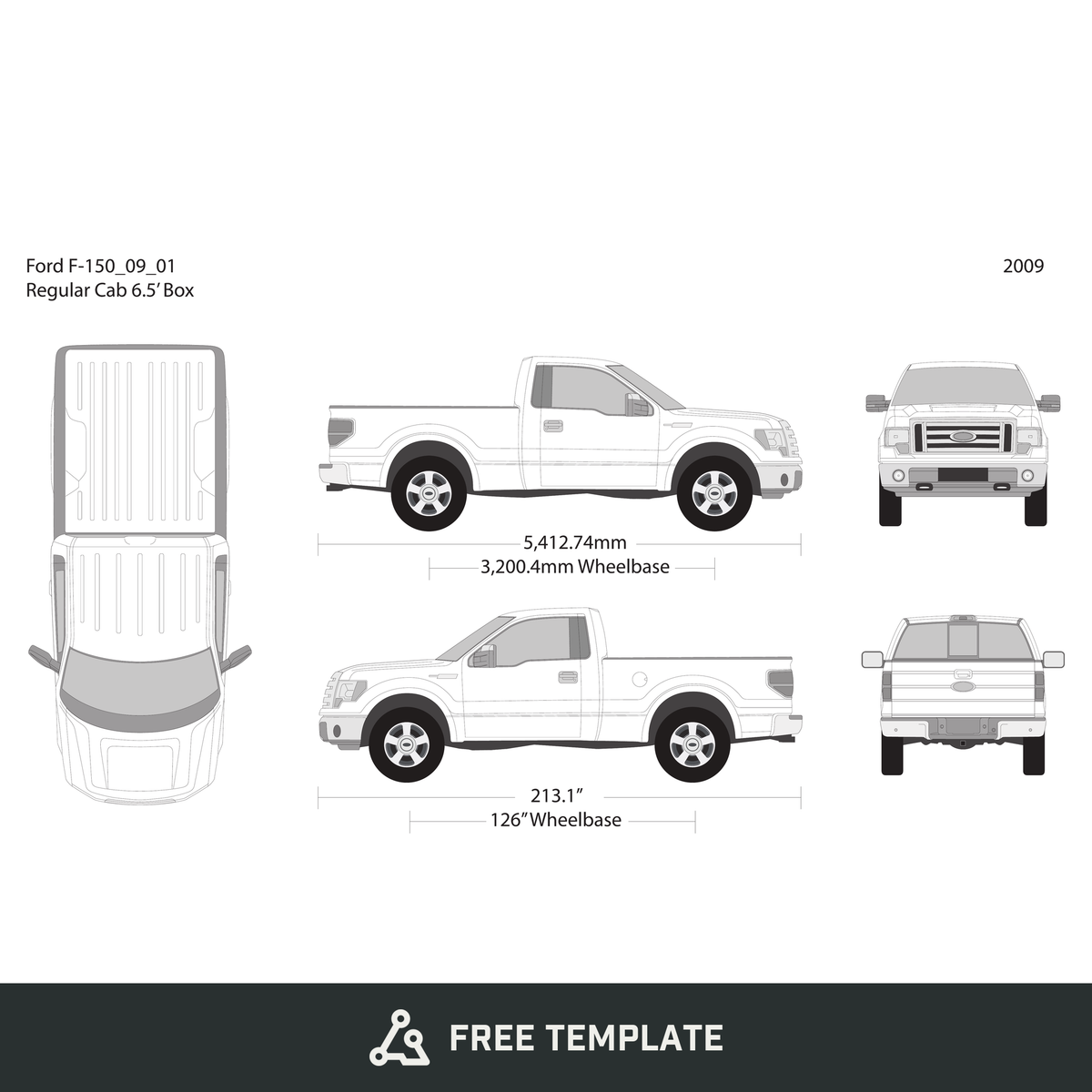 2009 Ford F-150 free vector vehicle wrap template - GravBase