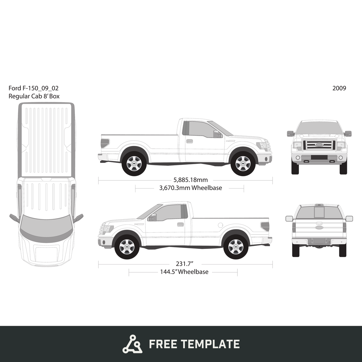 2009 Ford F-150 free vector vehicle wrap template - GravBase