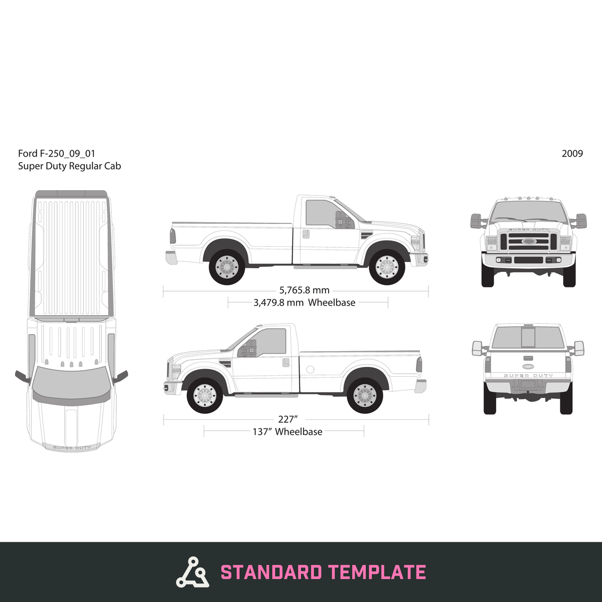 2009 Ford F-250 vector wrap template V01, Design-Ready PDF - GravBase