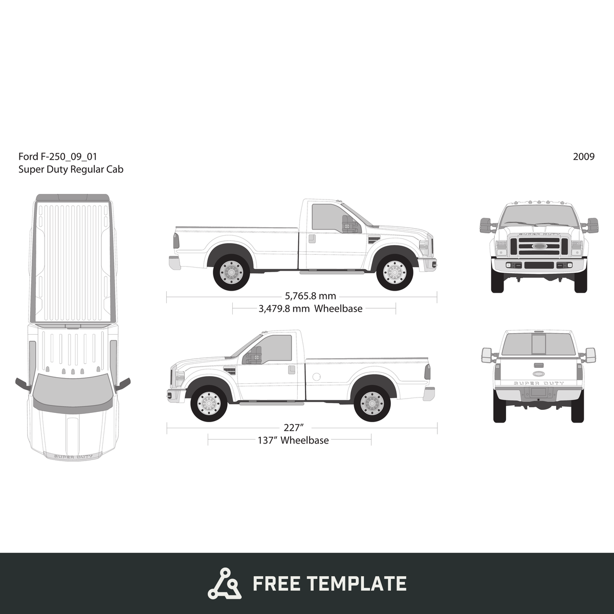 2009 Ford F-250 free vector vehicle wrap template - GravBase