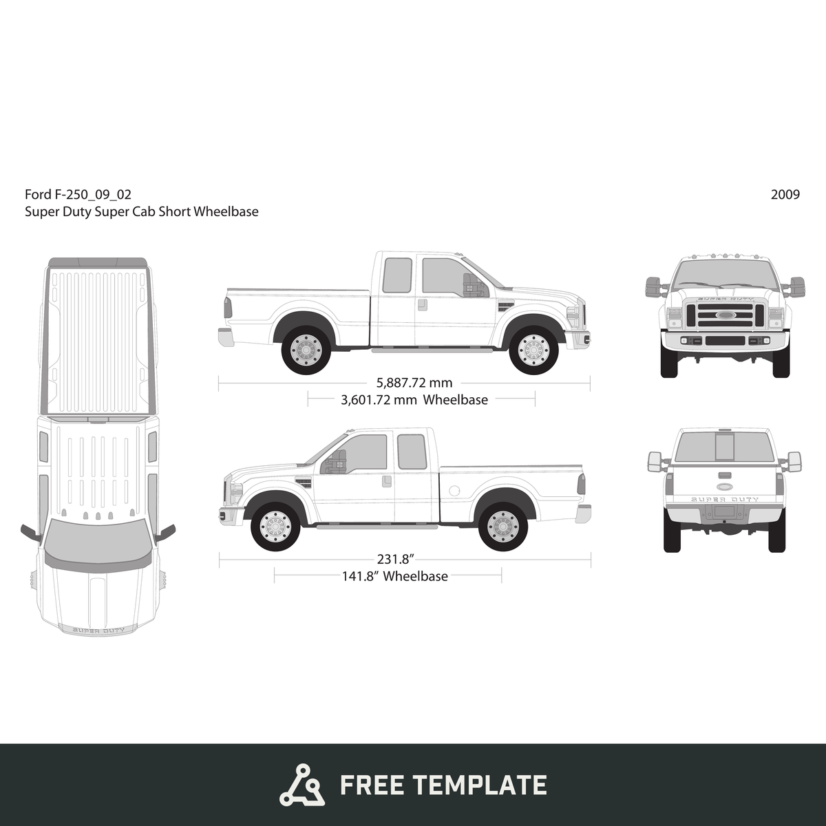 2009 Ford F-250 free vector vehicle wrap template - GravBase
