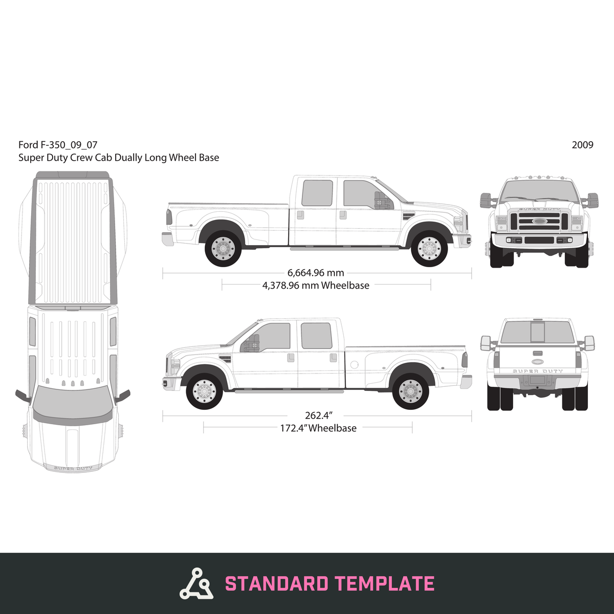 2009 Ford F-350 vector wrap template V07, Design-Ready PDF - GravBase