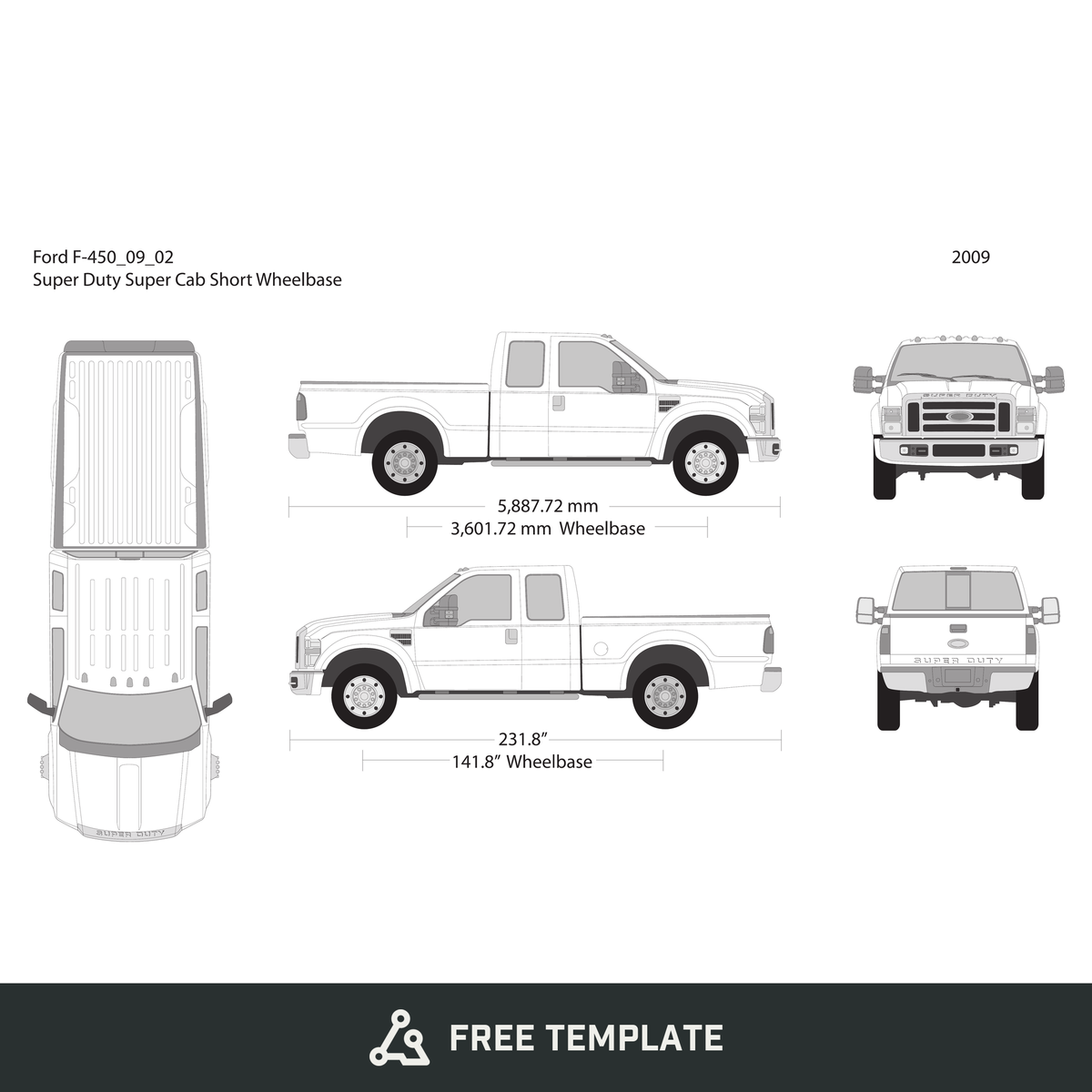 2009 Ford F-450 free vector vehicle wrap template - GravBase