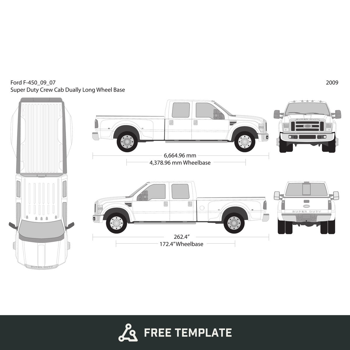 2009 Ford F-450 free vector vehicle wrap template - GravBase