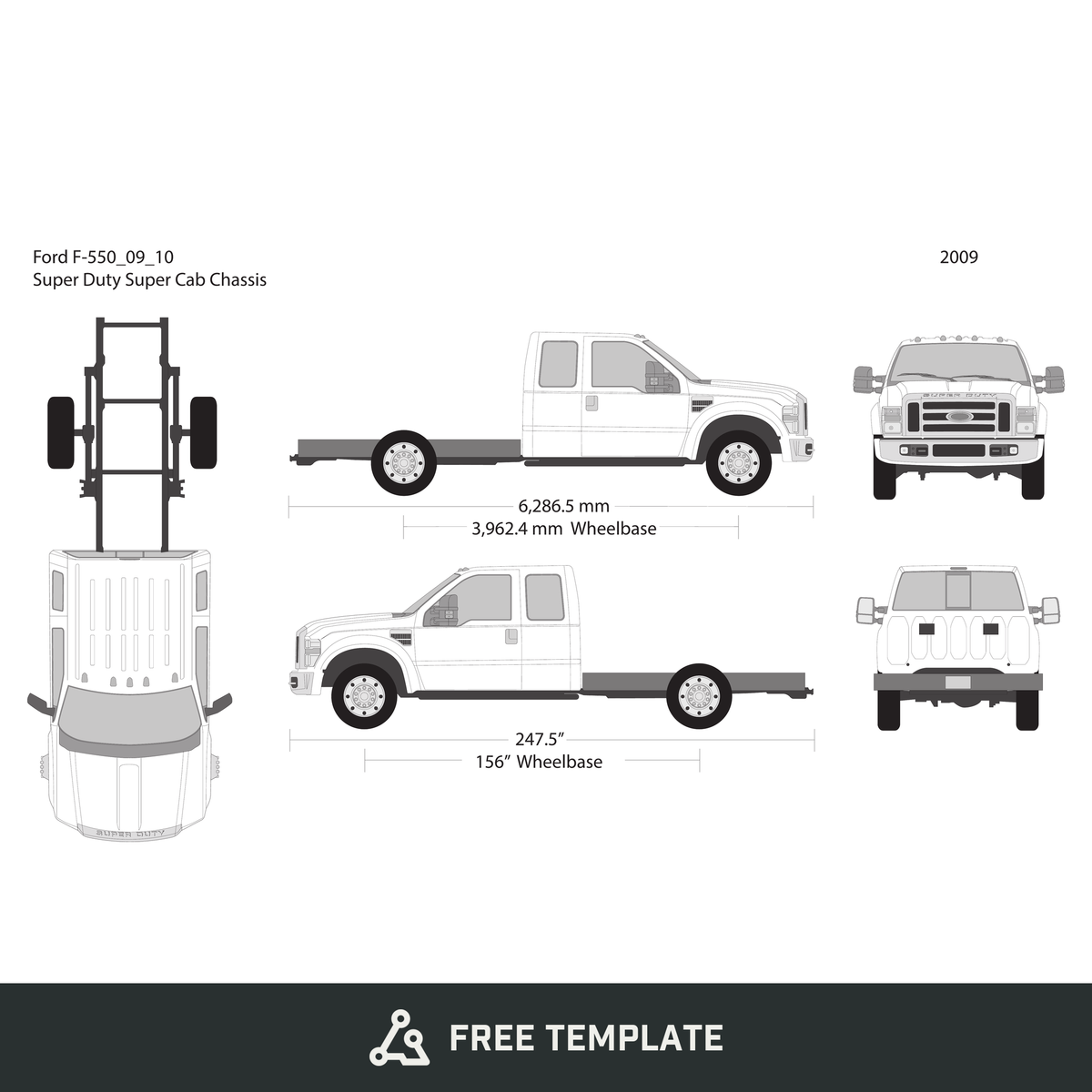 2009 Ford F-550 free vector vehicle wrap template - GravBase