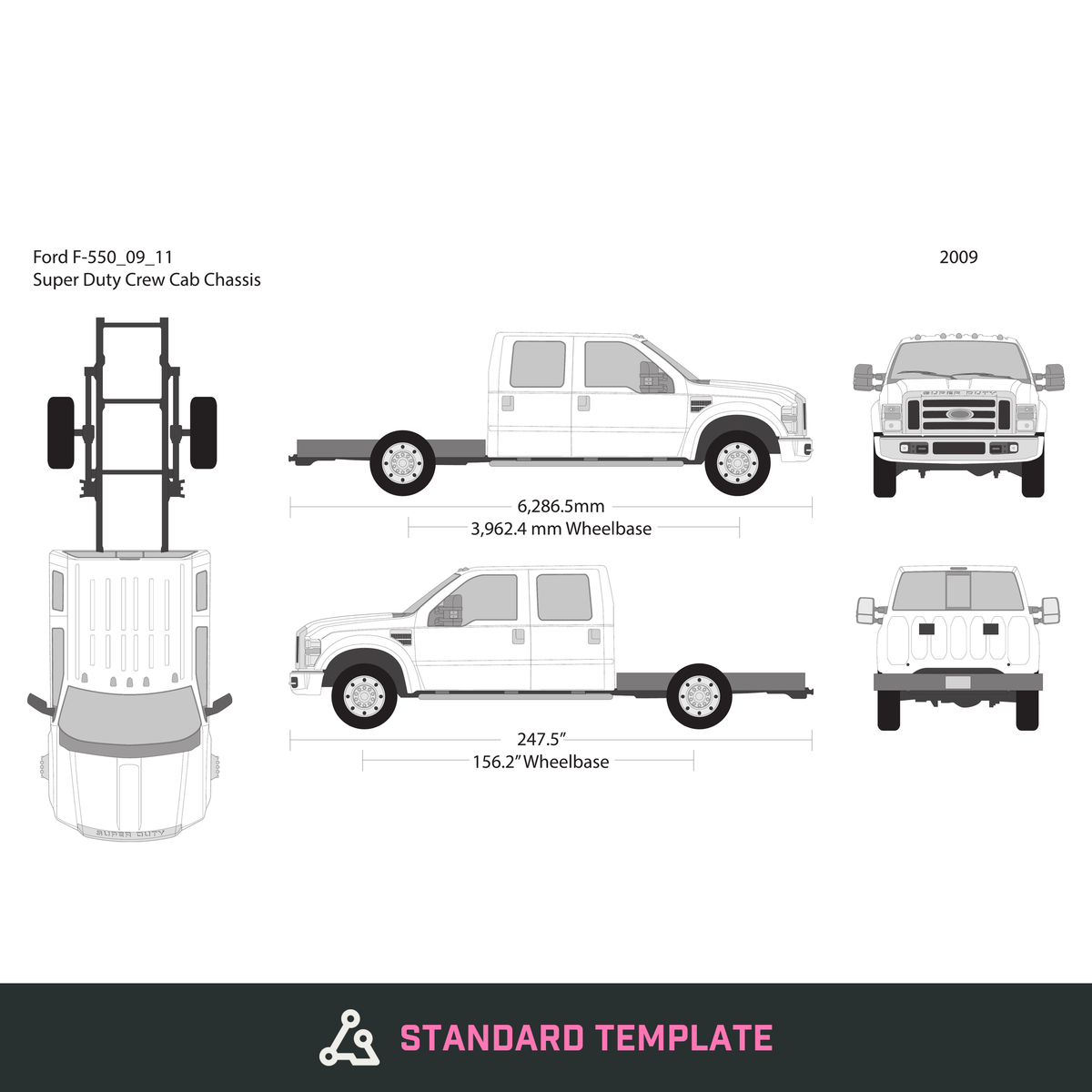 2009 Ford F-550 vector wrap template V11, Design-Ready PDF - GravBase