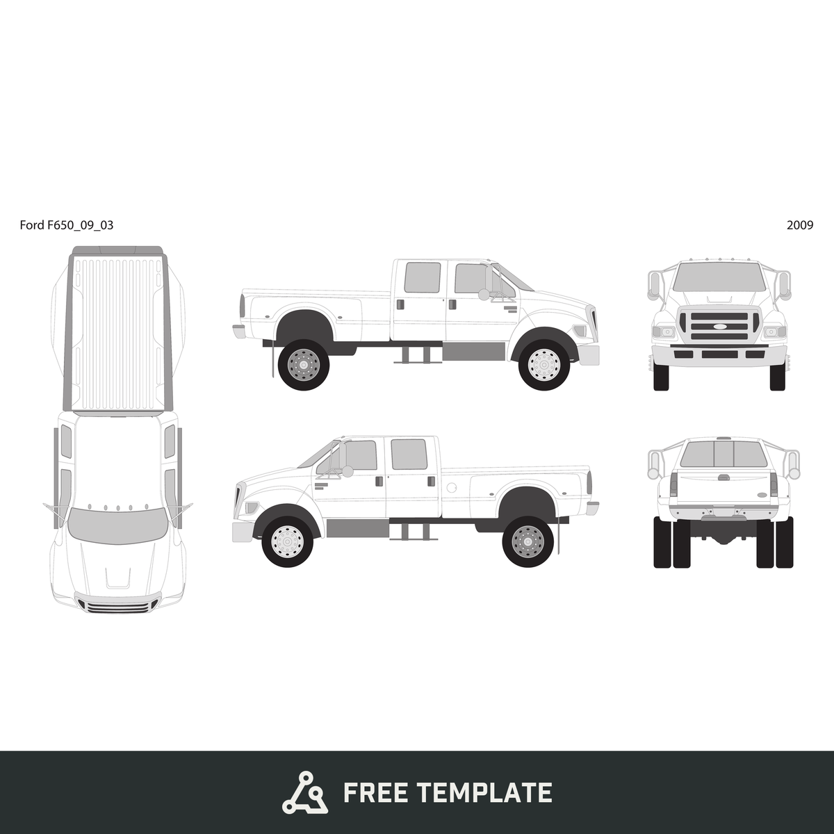 2009 Ford F-650 free vector vehicle wrap template - GravBase