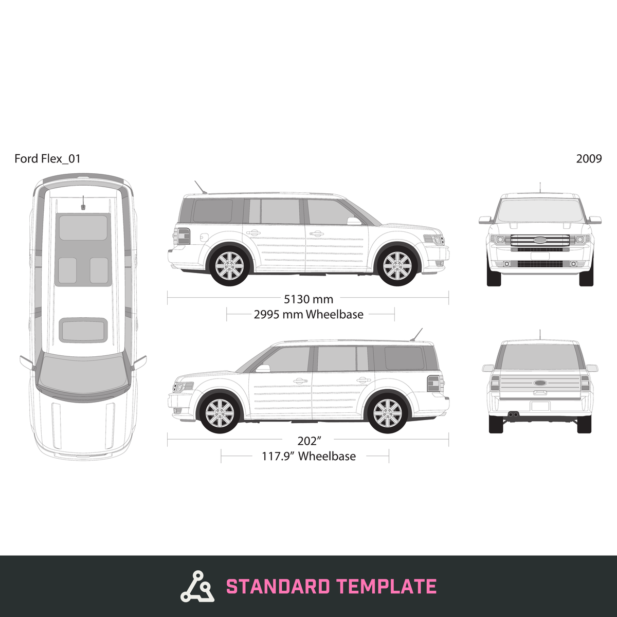 2009 Ford Flex vector wrap template, Design-Ready PDF - GravBase