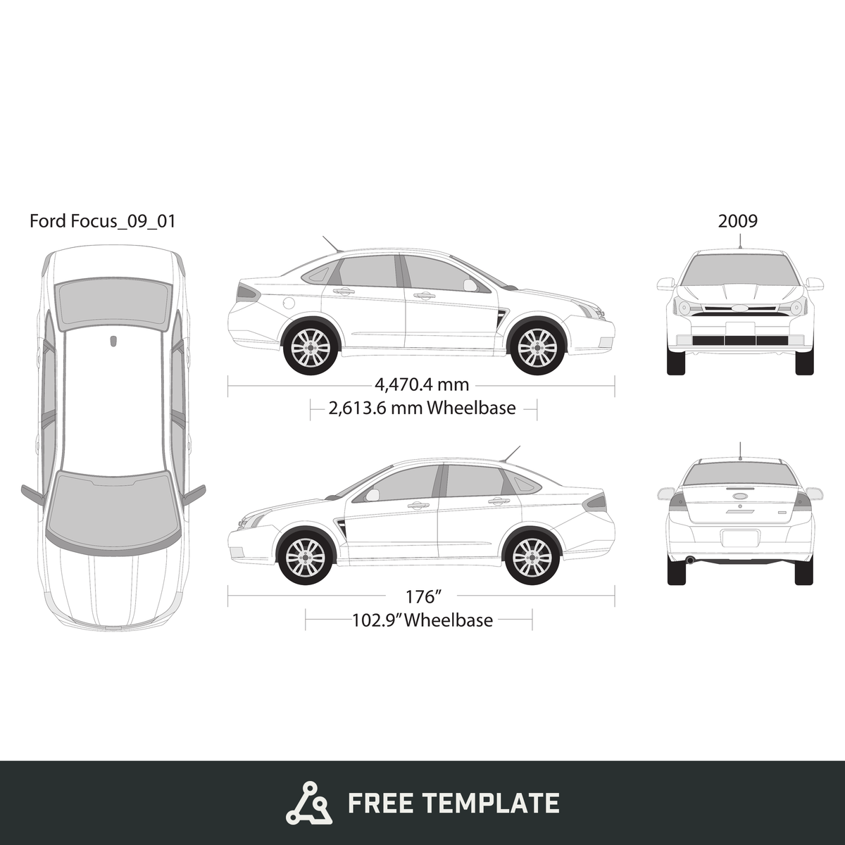 2009 Ford Focus free vector vehicle wrap template - GravBase
