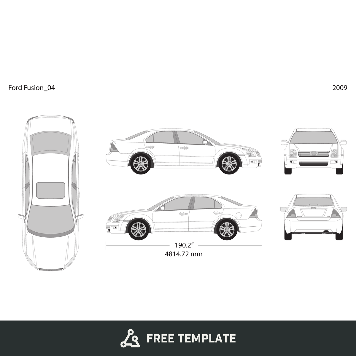 2009 Ford Fusion free vector vehicle wrap template - GravBase